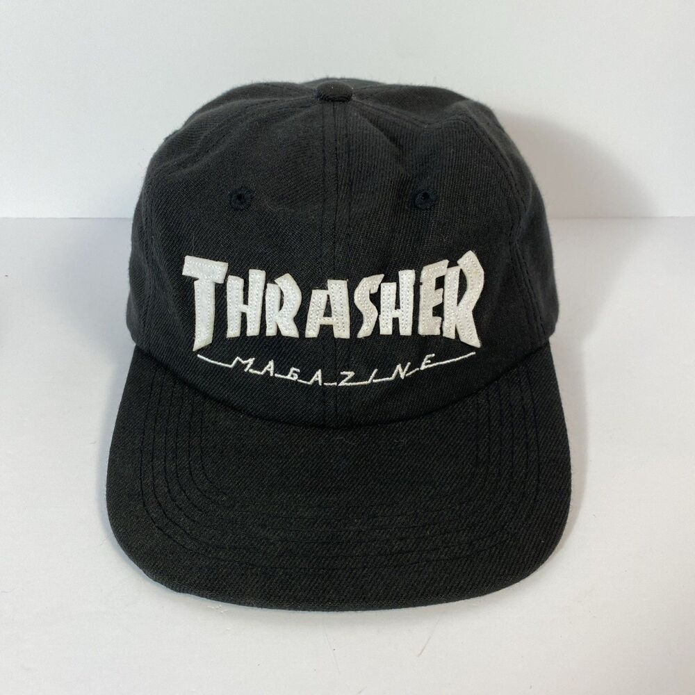 Thrasher Magazine Black Snapback Hat White Logo Skateboard Skategoat Cap